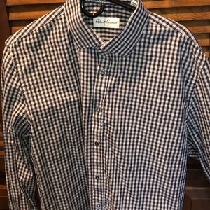 Navy blue checkered button down shirt